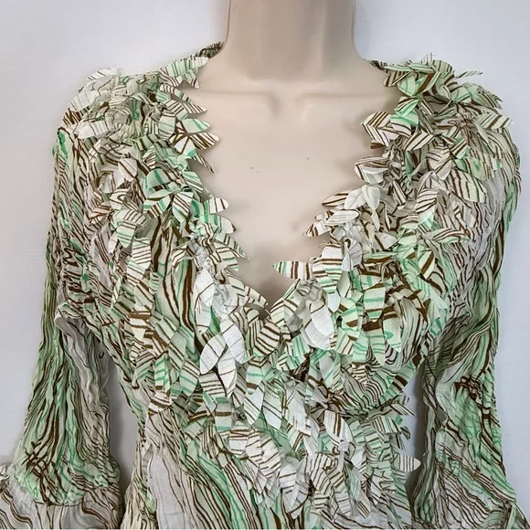 Piano Green Brown Crinkle Blouse - Picture 13 of 16